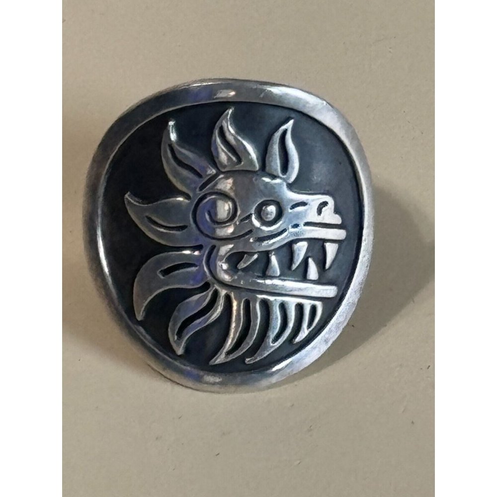 Vintage Triabal Mayan Aztec Dragon Sterling Silver 925 Unisex Ring Size 11 - Picture 4 of 8